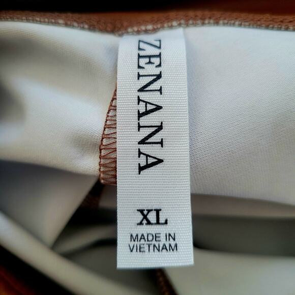 NWOT Zenana Faux Leather Leggings XL Brown High Waist Curvy Edgy Winter Fall - Picture 2 of 9